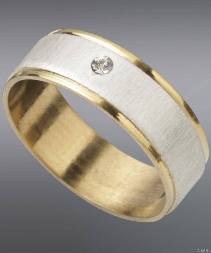 Arany-ezüstszínű uniszex gyűrű rozsdamentes acélból, kristállyal (19mm)