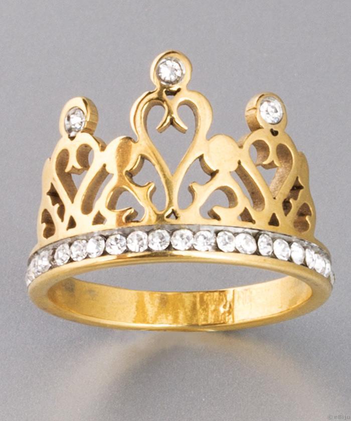 Aranyszínű királyi korona gyűrű, rozsdamentes acélból, 17 mm