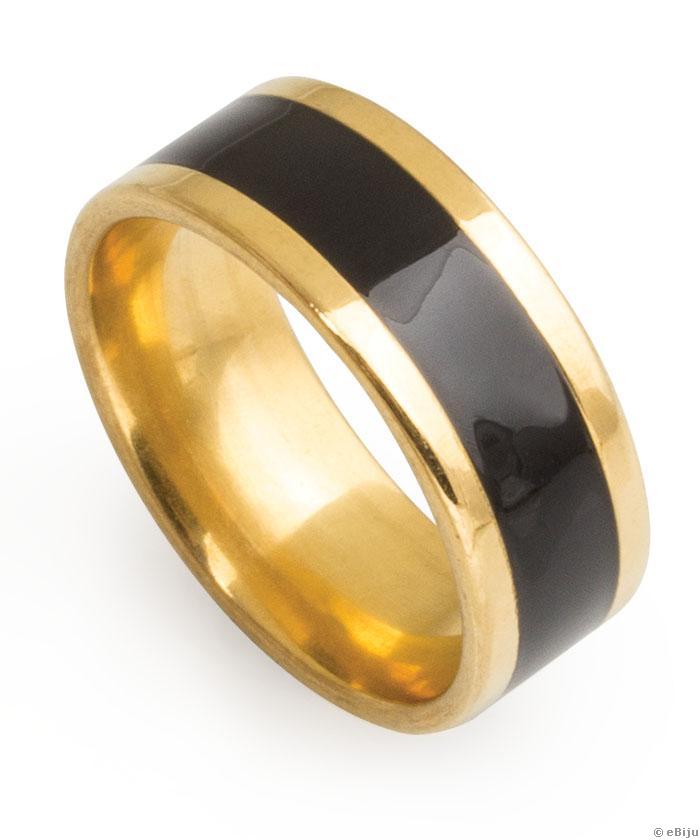 Aranyszínű nemesacél gyűrű, fekete sávval, 17 mm