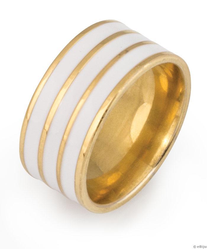 Aranyszínű rozsdamentes acél gyűrű, fehér vonalmintával, 18 mm