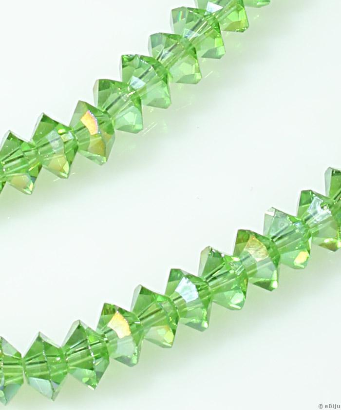 Csiszolt bikónikus kristály gyöngyök, zöld 0.5x0.8 cm
