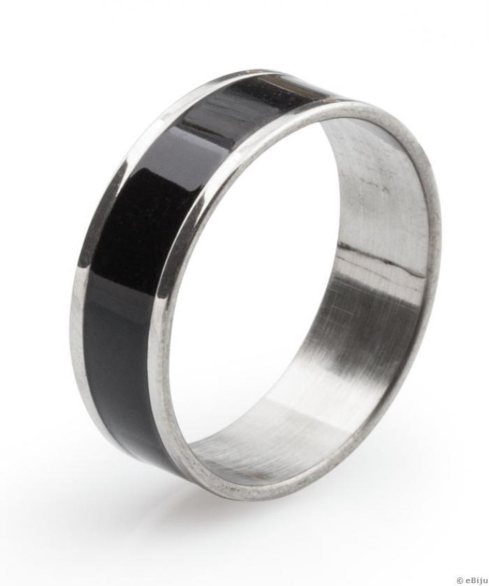 Ezüstszínű gyűrű fekete sávval, nemesacélból, 21 mm