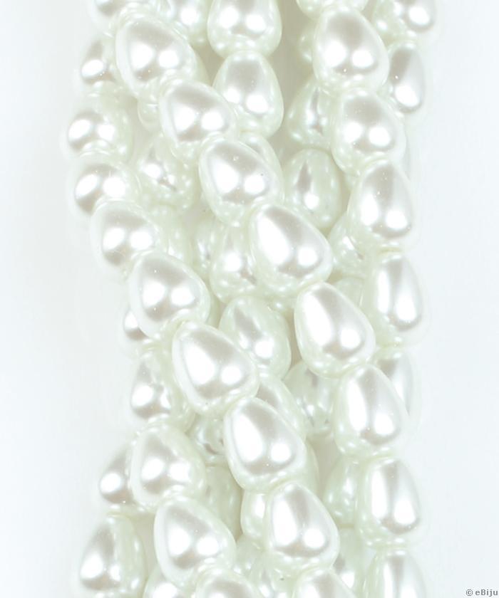 Fehér üveggyöngy, könnycsepp, 1.1 cm