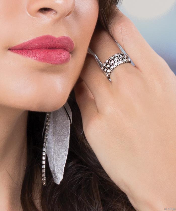 Háromsoros fehér kristályos ezüstszínű gyűrű, 17 mm