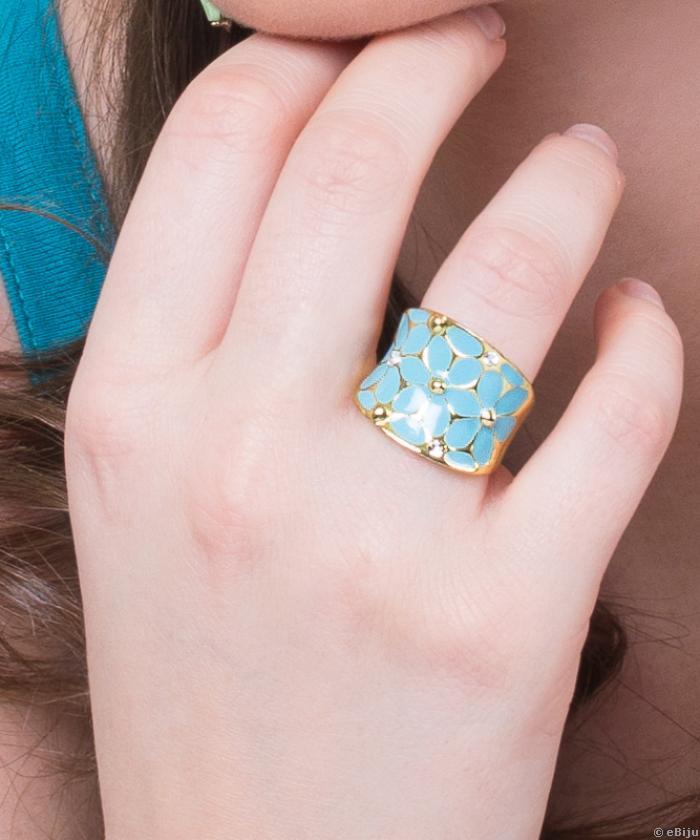 Kéknefelejcs gyűrű aranyszínű fémből (méret 16 mm)