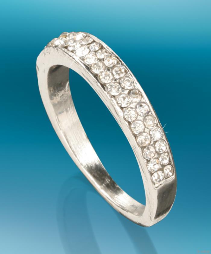 Kétsoros fehér strasszos gyűrű, (17 mm)