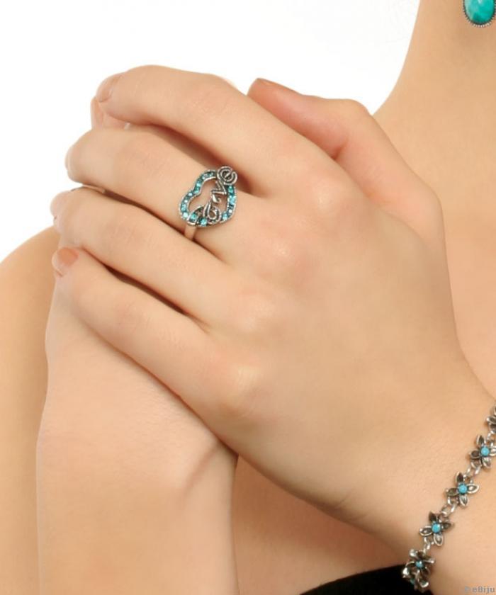 Love gyűrű türkizkék kristályokkal, 17 mm