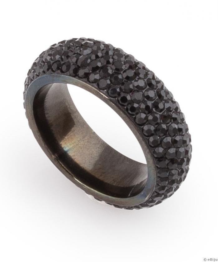 Shamballa típusú fekete kristályos gyűrű, 18 mm