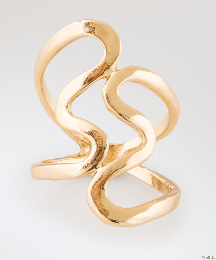 Stilizált szívecskés gyűrű, aranyszínű fémből, 17 mm