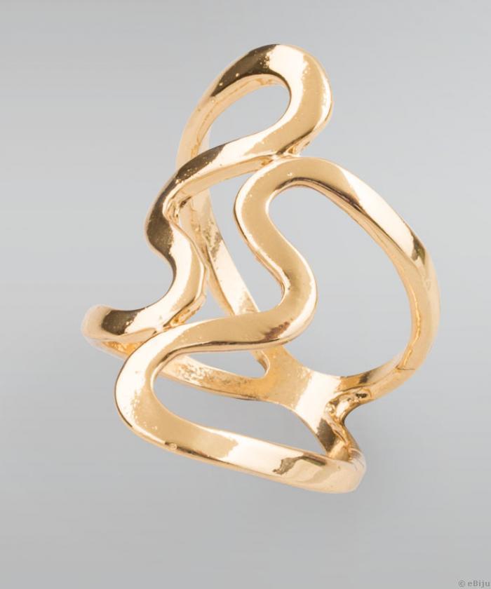 Stilizált szívecskés gyűrű, aranyszínű fémből, 17 mm